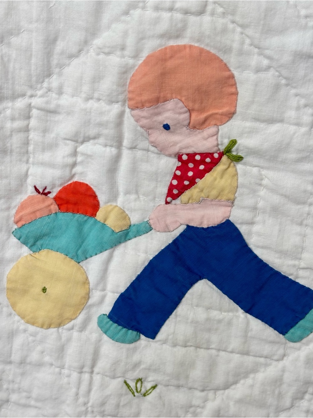 Handmade Vintage Applique Patchwork Childs Crib Quilt - Picture 6 of 15